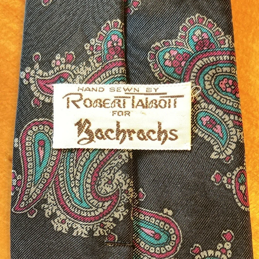 Robert Talbott‎ for Bachrachs Silk Paisley Tie Hand Printed Italy Made in USA